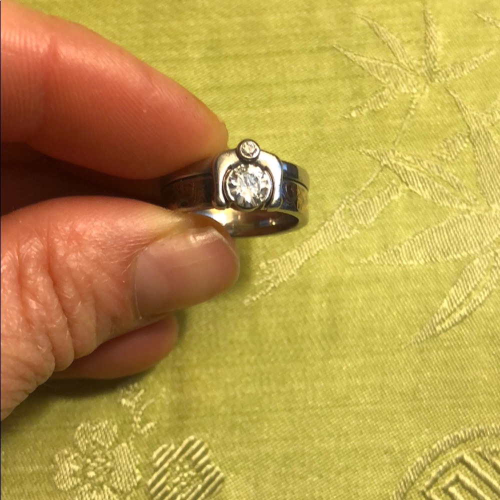 Mokume Solitaire Wedding Ring Set - image 1